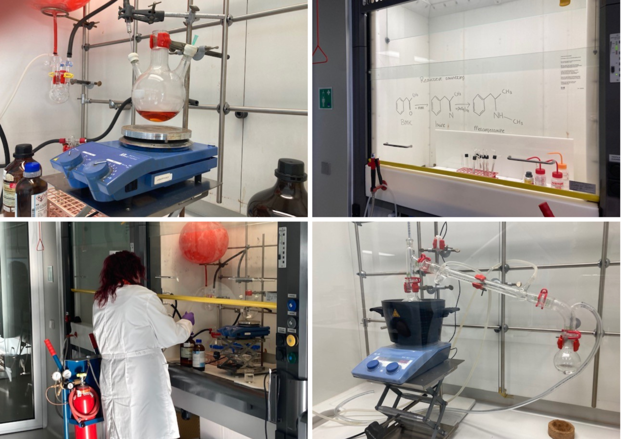 Crystal meth kookproces op het laboratium van het Nederlands Forensisch Instituut