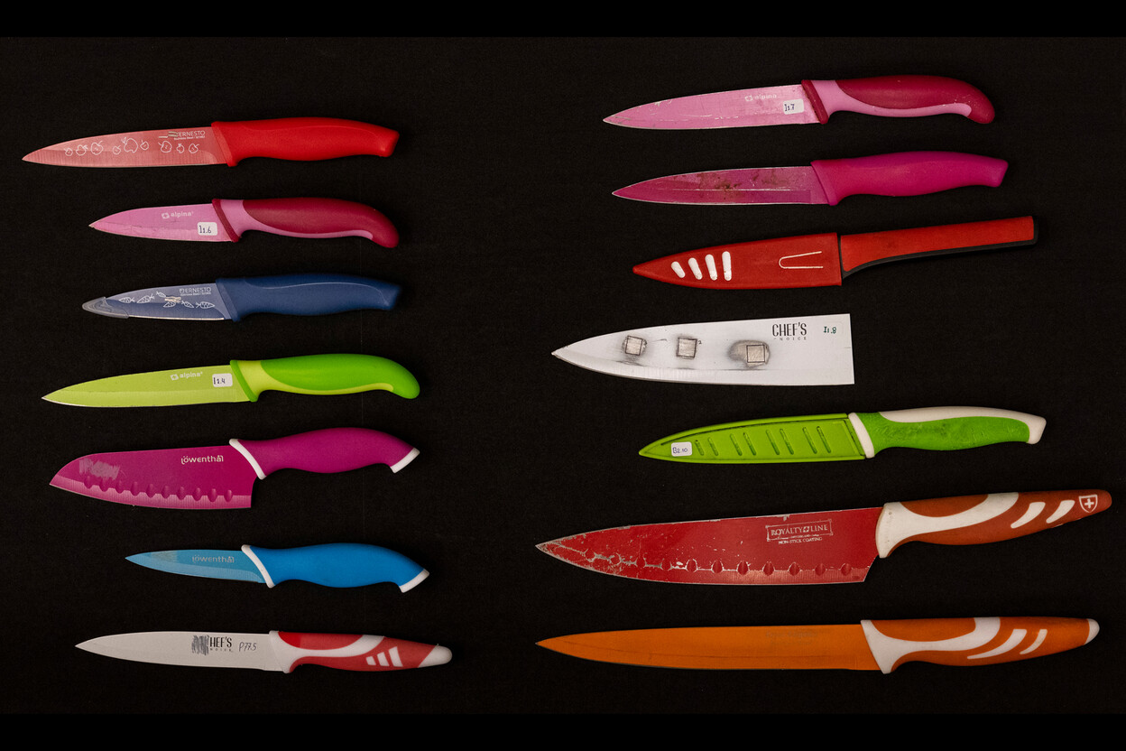 Verschillende keukenmessen in de database van het Nederlands Forensisch Instituut